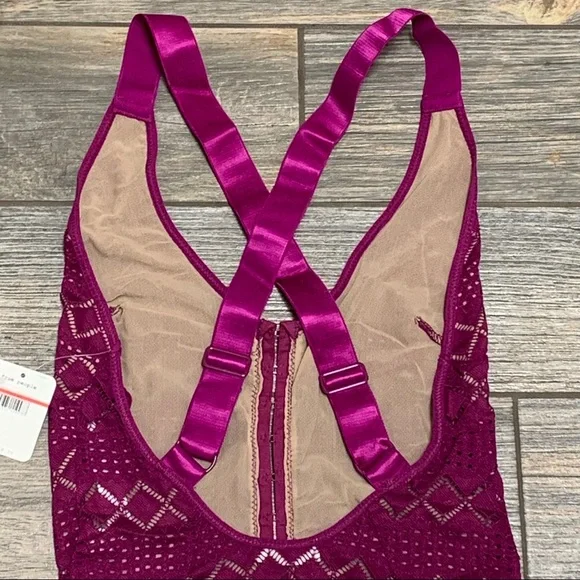 NWT $68 Free People XS M or L Thank You Never Bodysuit Top Shirt Magenta - Picture 12 of 16